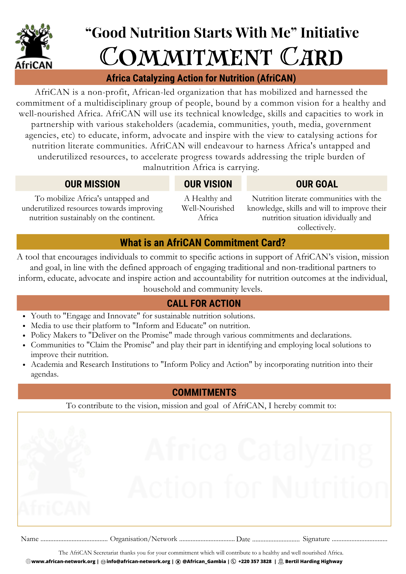 COMMITMENT CARD SAMPLE